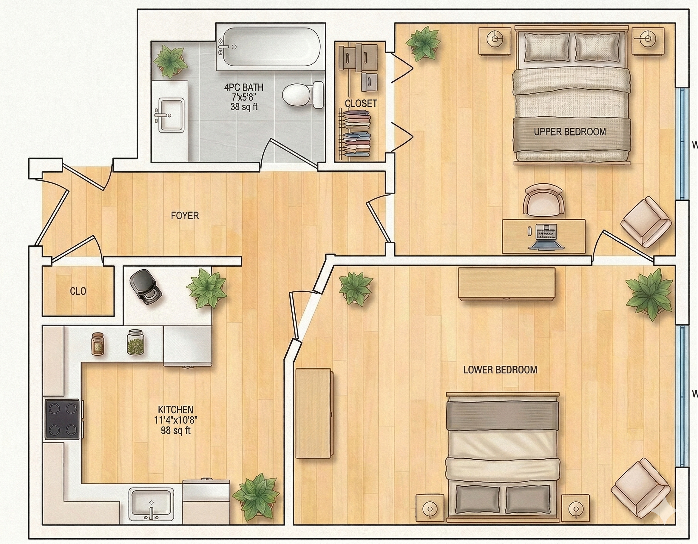 Junior Two Bedroom floor plan