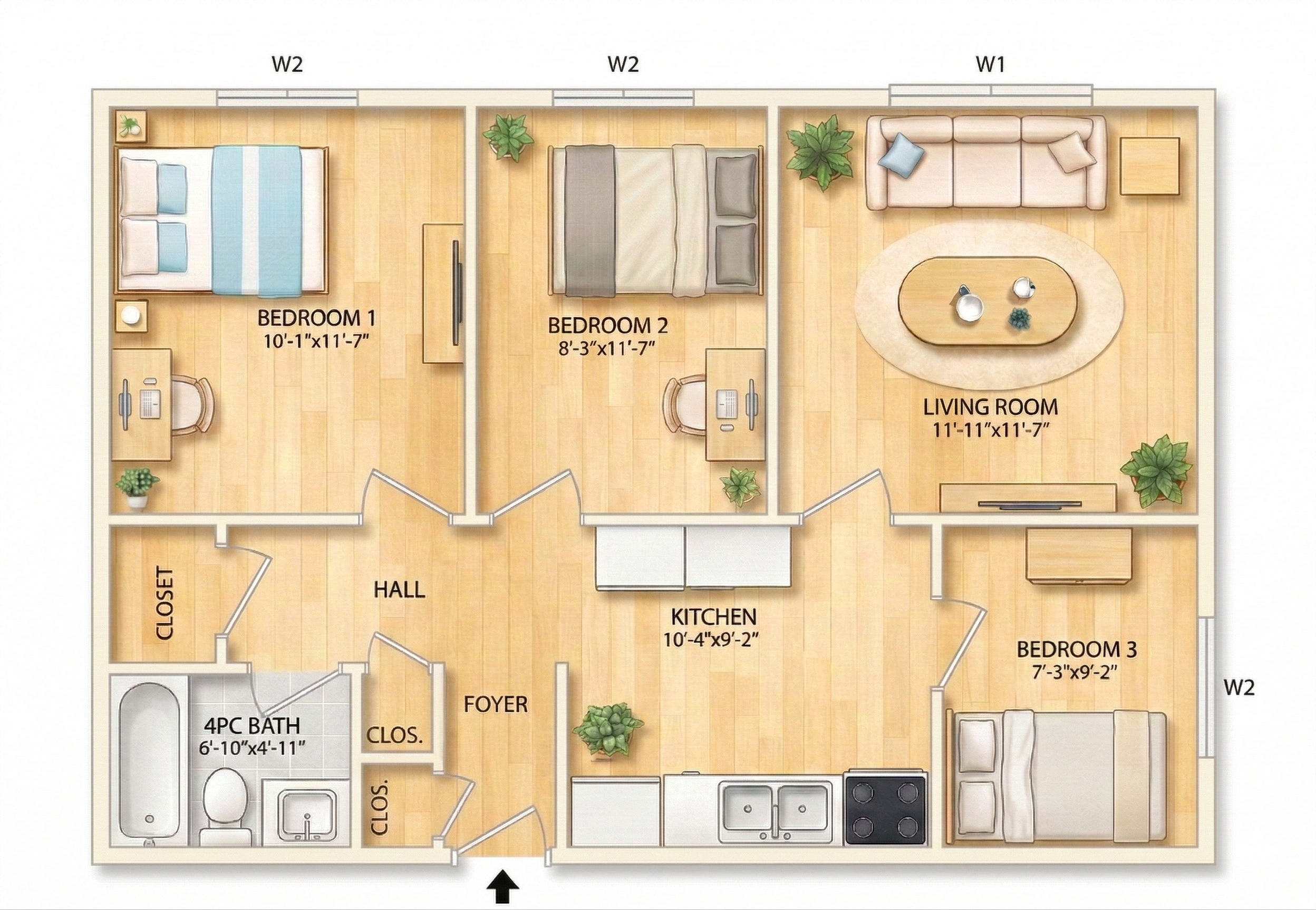 Three Bedroom floor plan