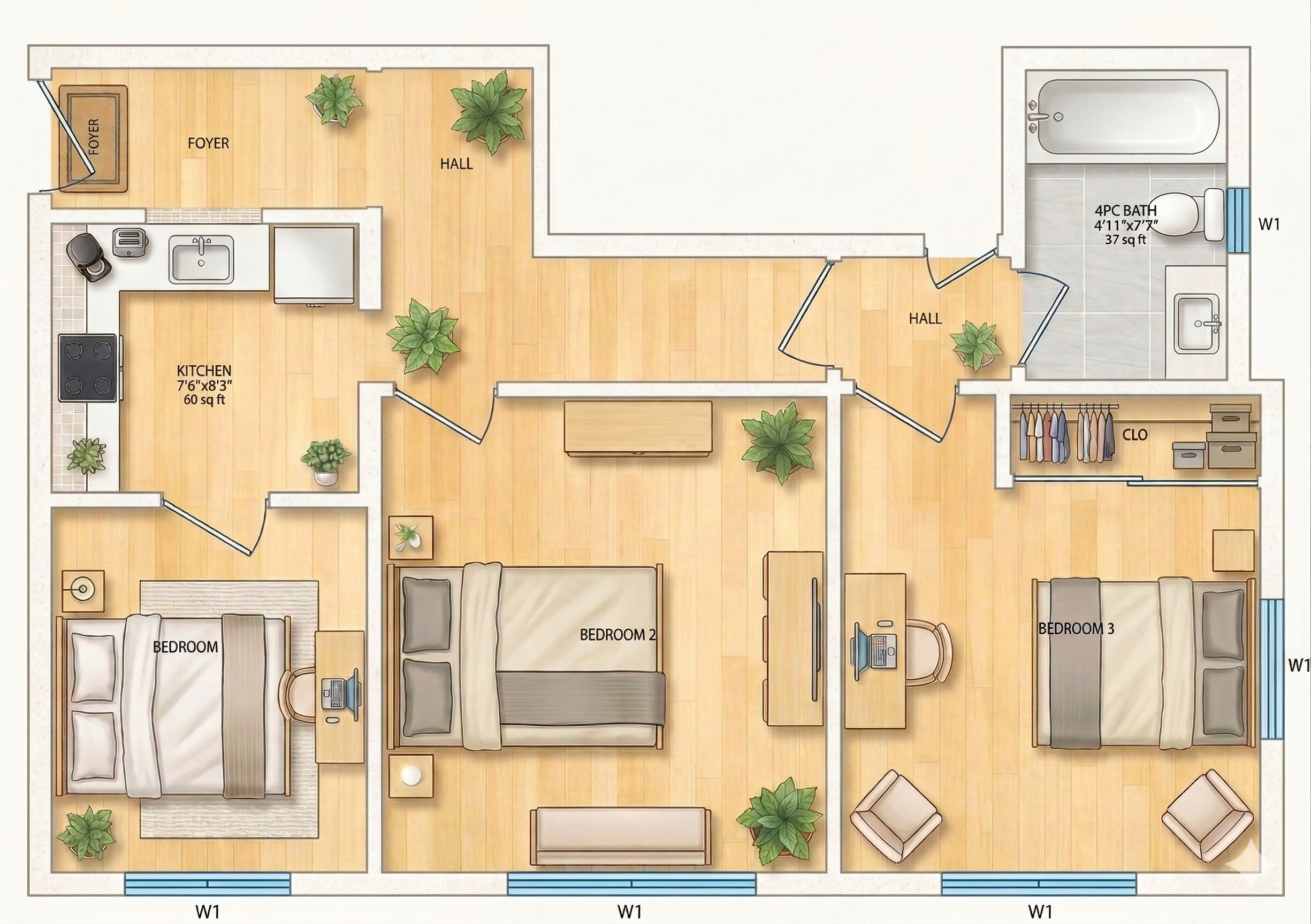 Two Bedroom Plus Den floor plan